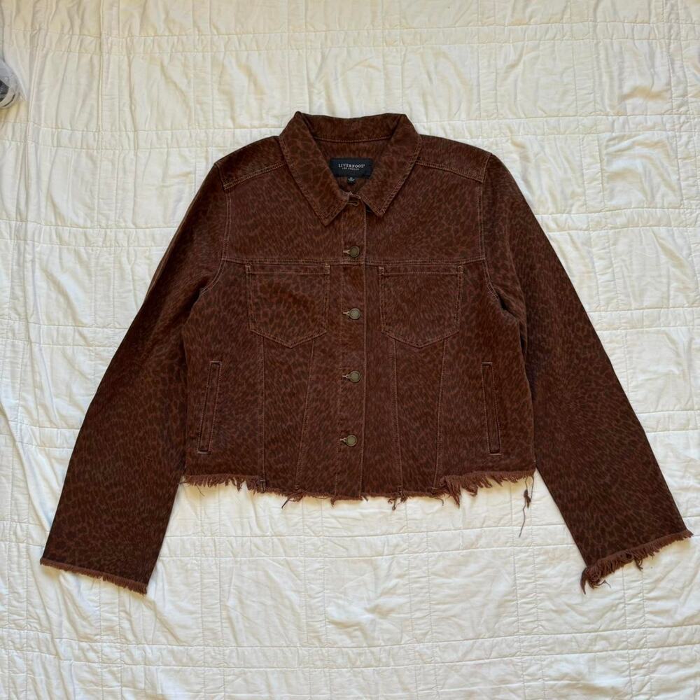 Liverpool Los‎ Angeles Denim leopard print cropped jacket women’s XL chic boho